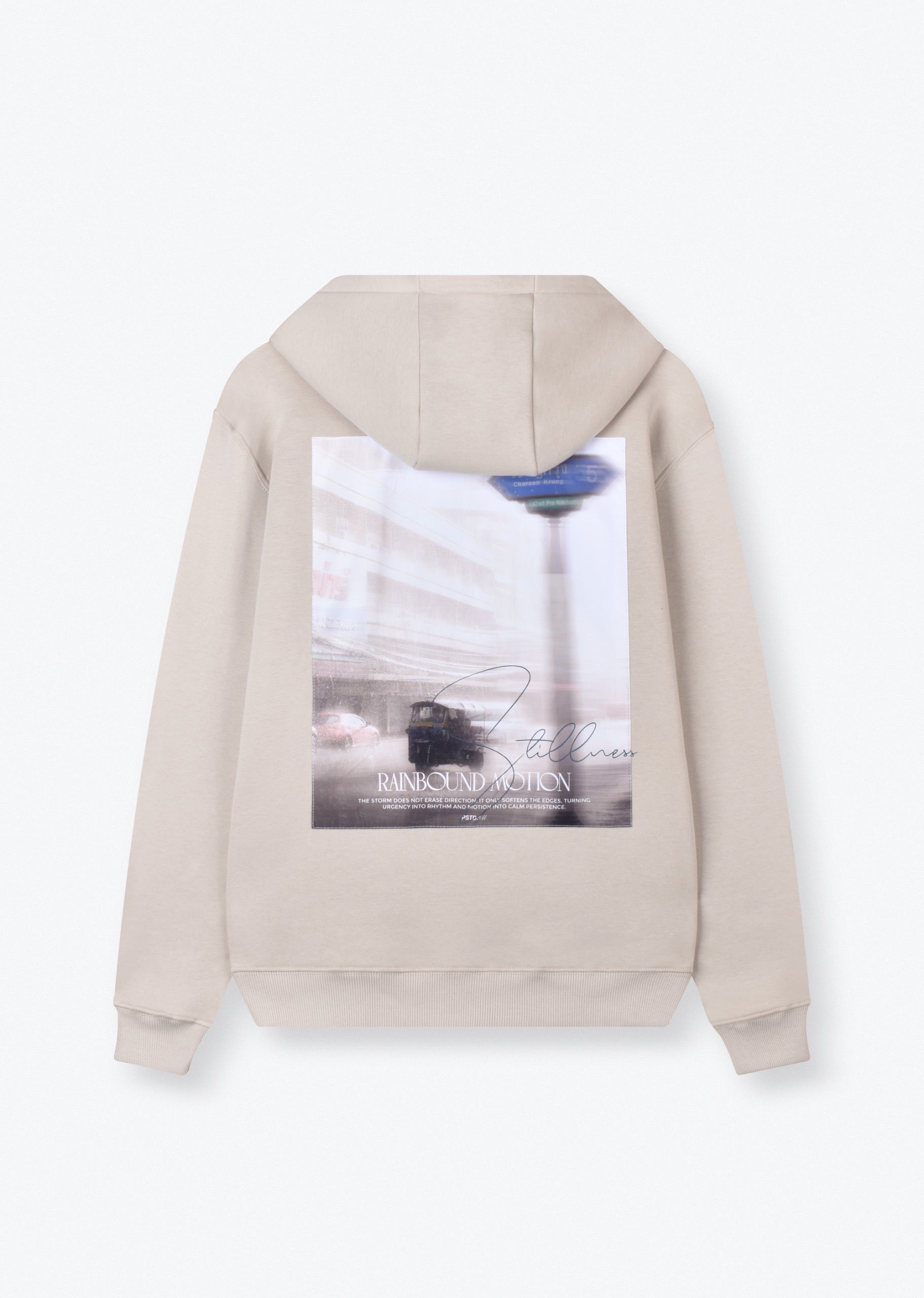Beige Oversize Graphic Hoodie – Rainbound Motion