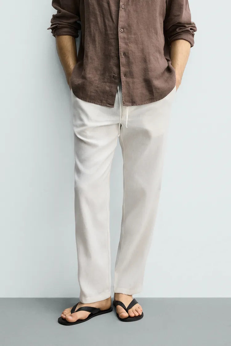 Pantalon Relaxed Fit Coton & Lin – Blanc Cassé