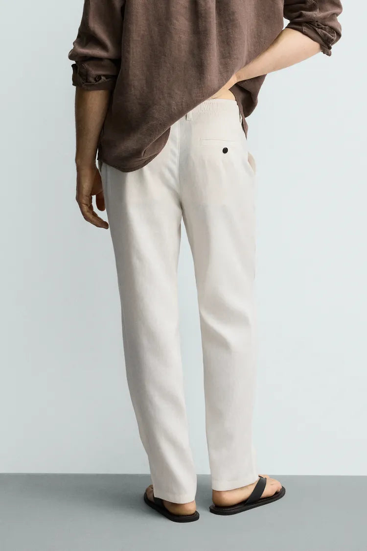 Pantalon Relaxed Fit Coton & Lin – Blanc Cassé