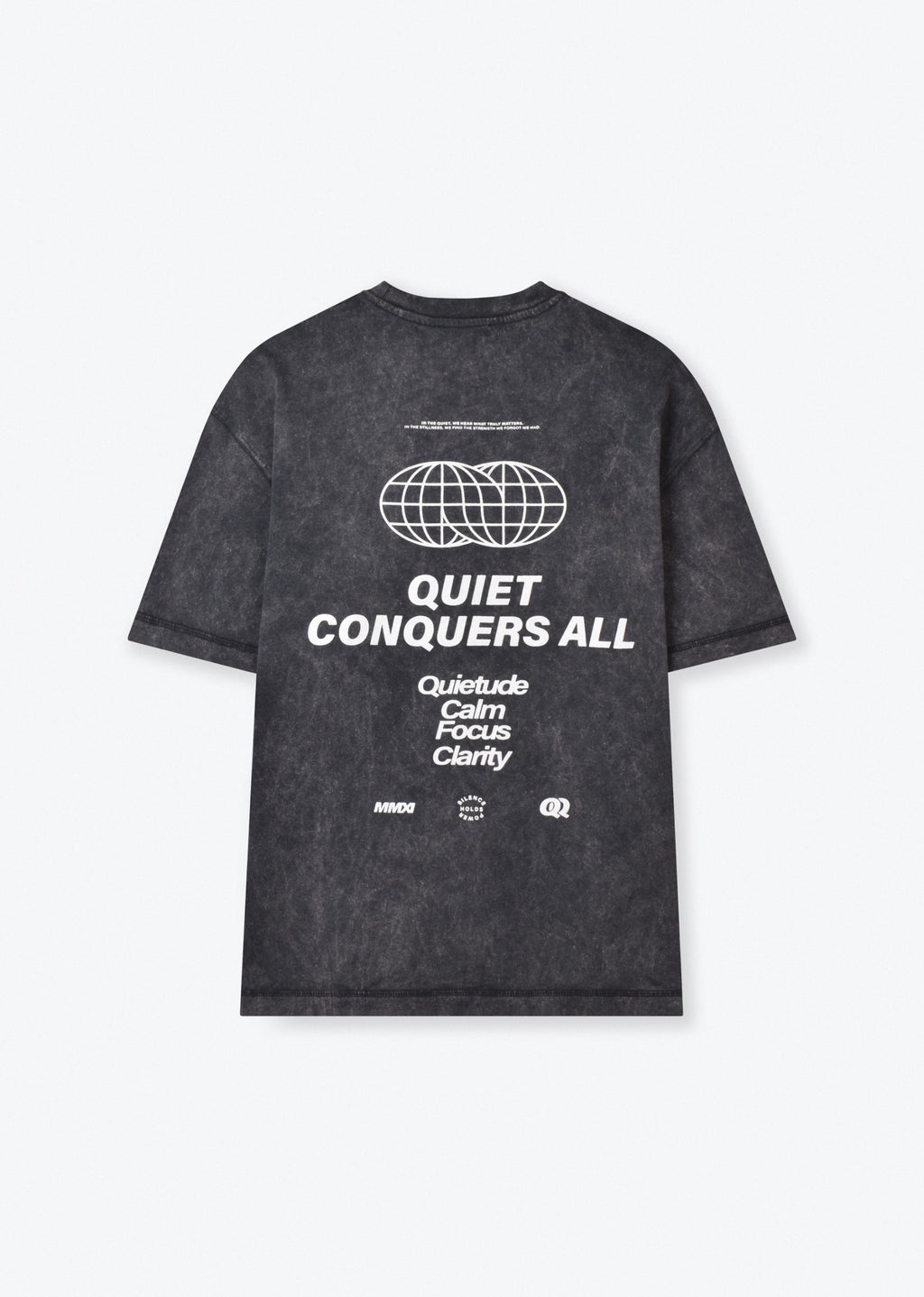 T-Shirt Premium Oversize Washed Noir « Quiet Conquers All » – Coton Épais