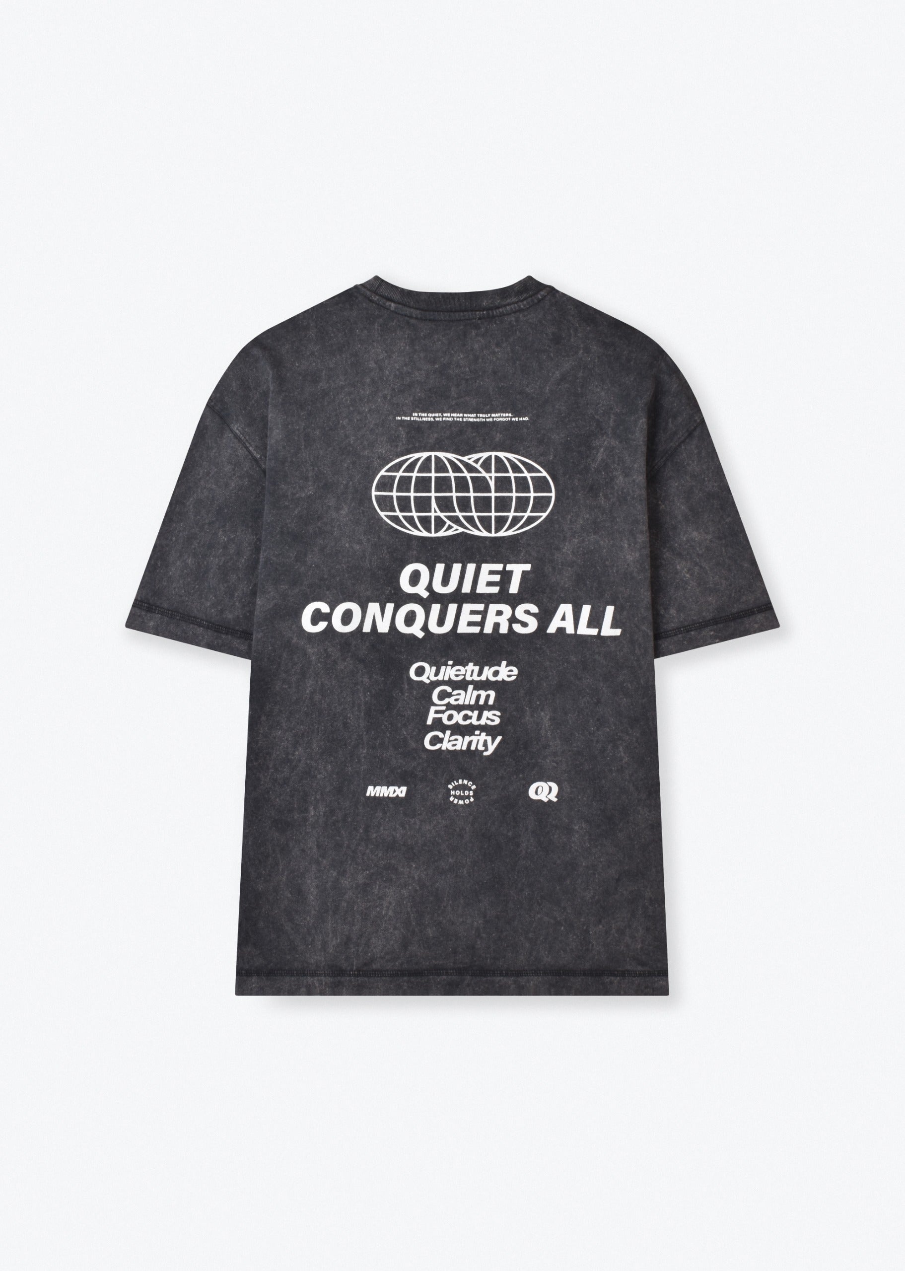 T-Shirt Premium Oversize Washed Noir « Quiet Conquers All » – Coton Épais
