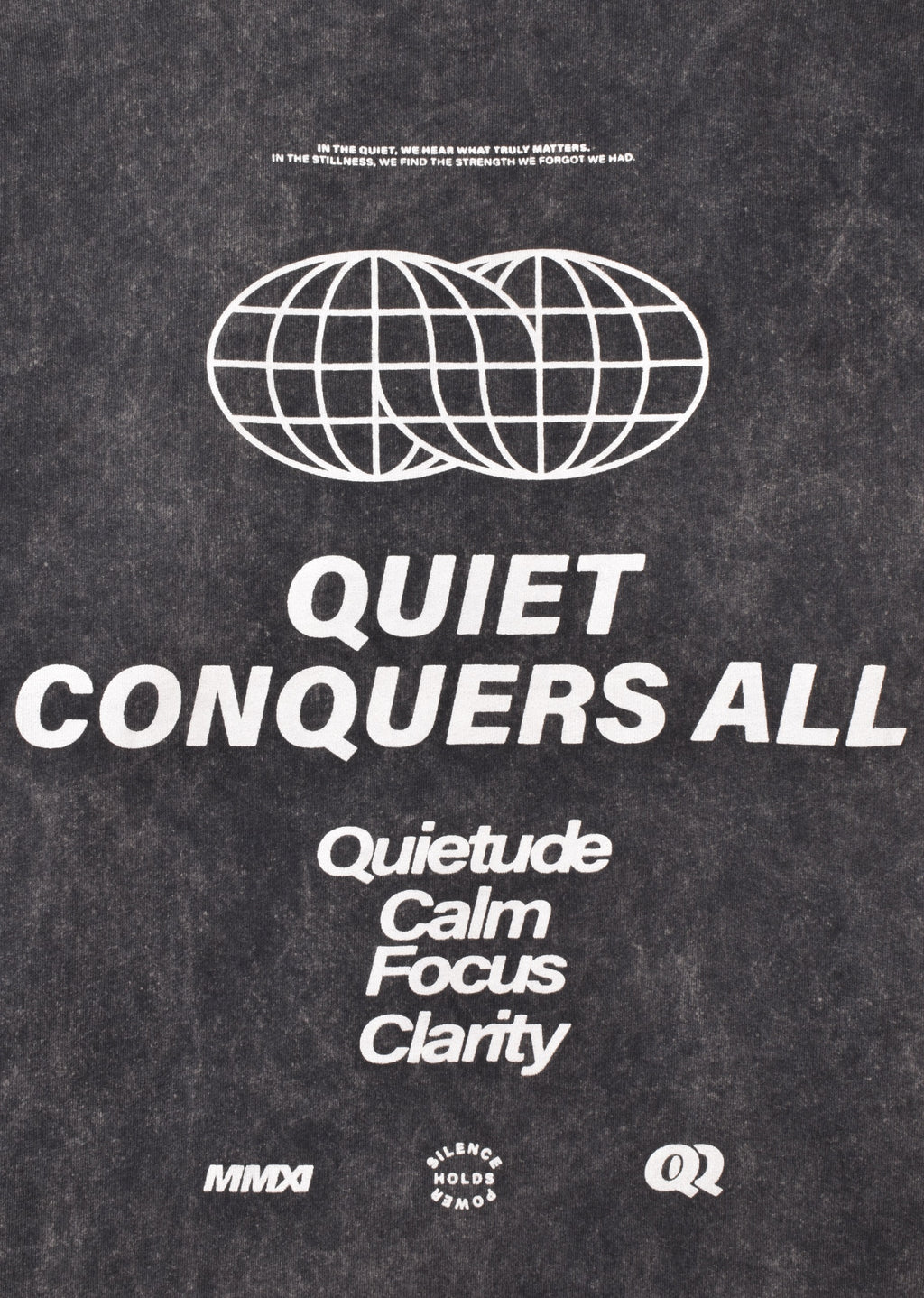 T-Shirt Premium Oversize Washed Noir « Quiet Conquers All » – Coton Épais