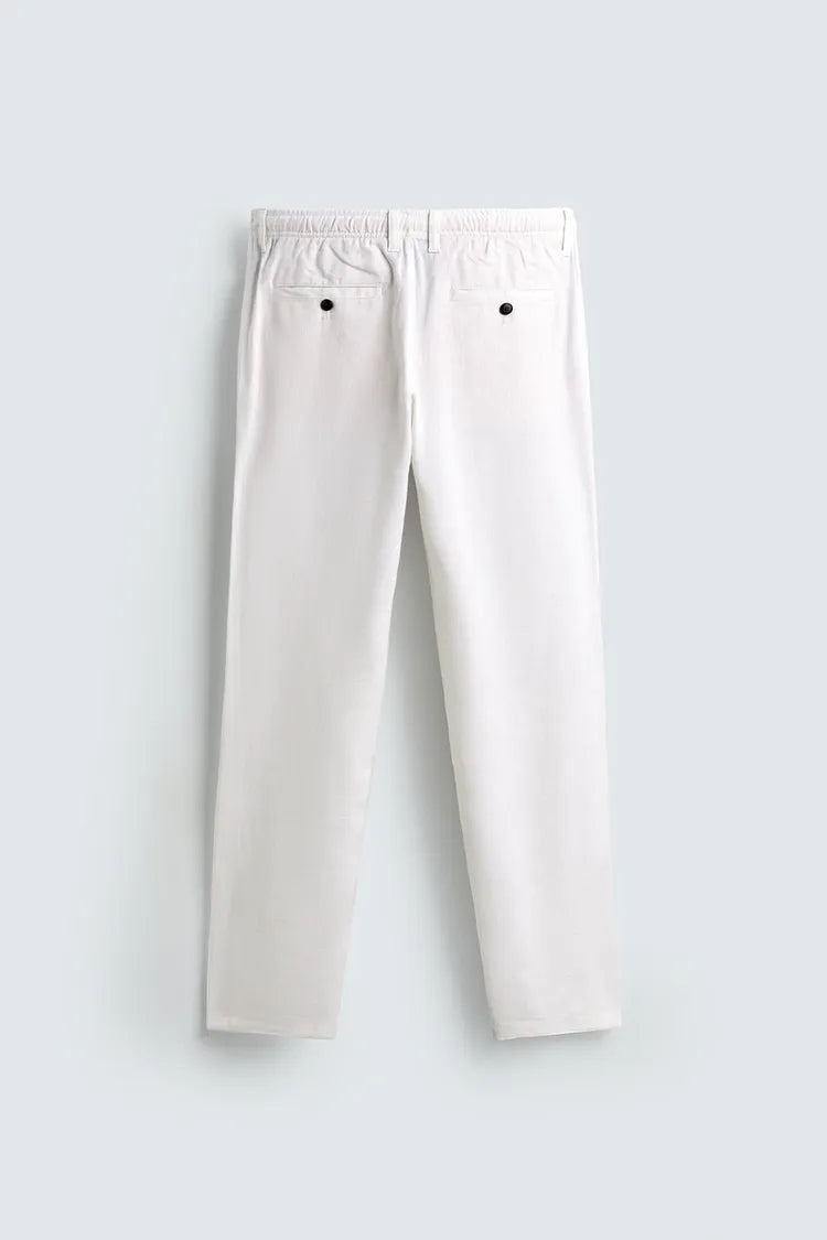 Pantalon Relaxed Fit Coton & Lin – Blanc Cassé