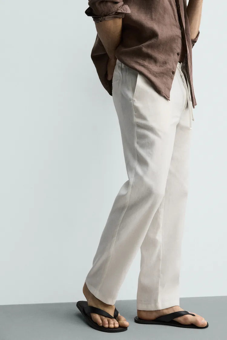 Pantalon Relaxed Fit Coton & Lin – Blanc Cassé