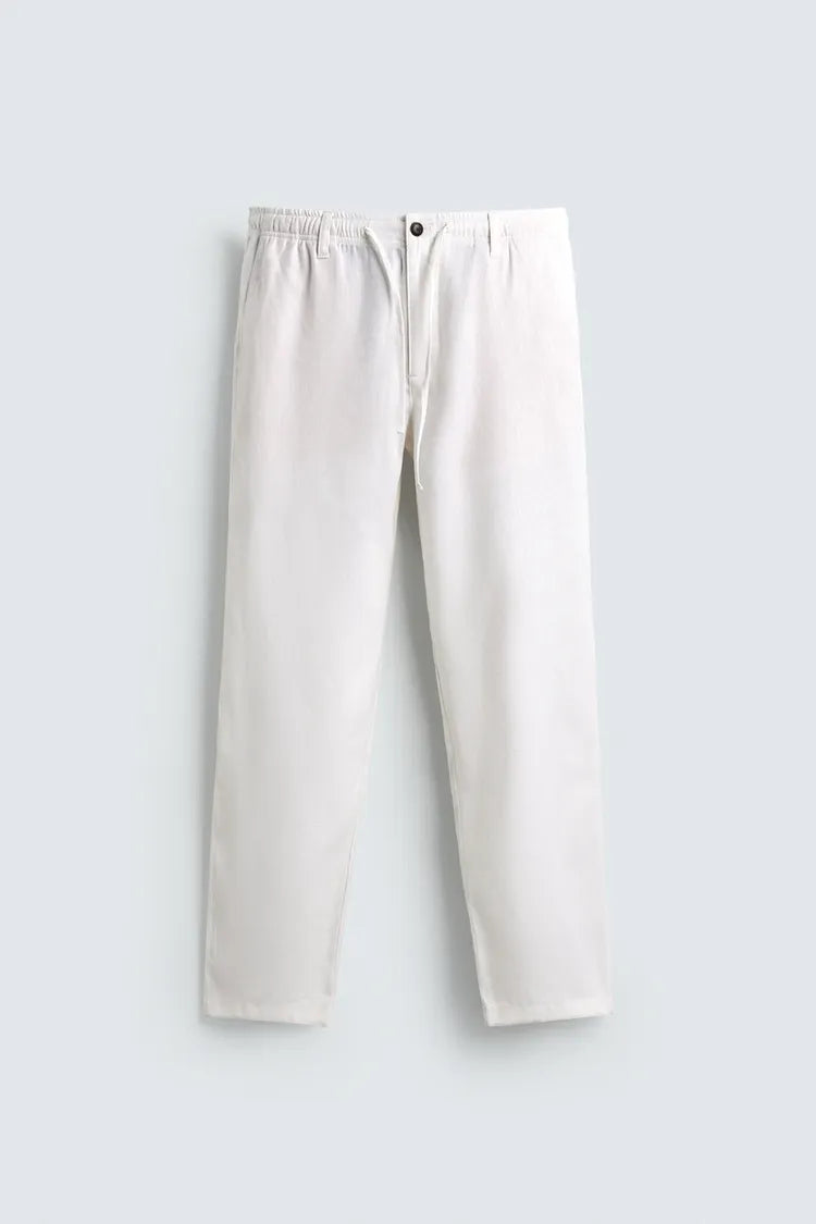 Pantalon Relaxed Fit Coton & Lin – Blanc Cassé